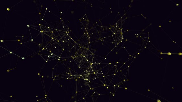 Seamless 4K loop of a glowing neon neural network of sphere nodes firing and connecting in a seamless plexus in crisp volumetric detail. Ideal for social media, network visualization. 4K UHD.