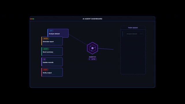 Ai agent dashboard interface elements for software structure, suitable for tech presentations, web design, and user interface development projects.
