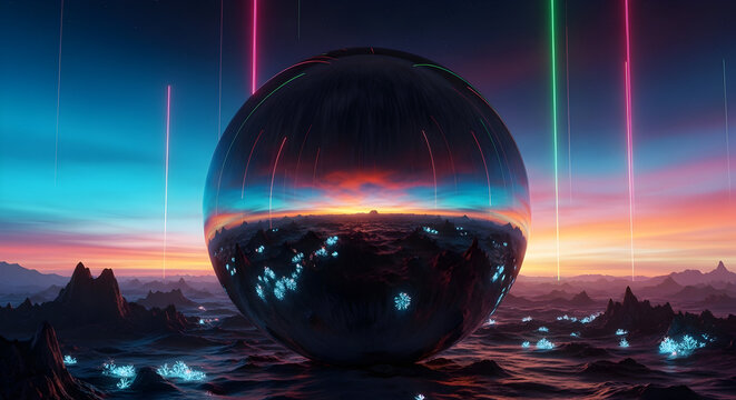 Mysterious alien egg structure glowing with cosmic light