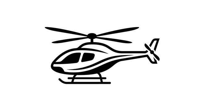 Black and white helicopter isolated illustration design element.