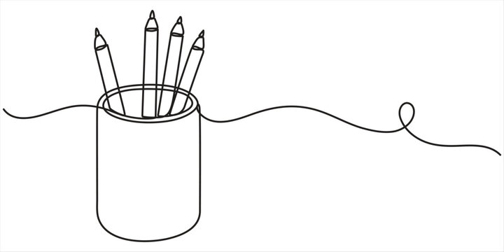 pen holder continuous one line drawing, minimalism design isolate, outline illustration in white background. 