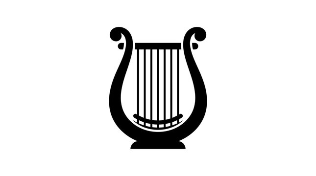 Elegant Black Lyre Instrument Silhouette Illustration Design.
