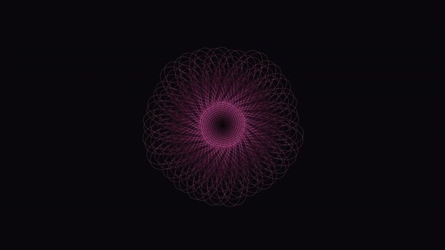 Mesmerizing 4K UHD loop of a glowing deep indigo spirograph sacred-geometry pattern breathing in radial symmetry with an elegant inner glow. Ideal for screen saver, mindfulness. 4K UHD.