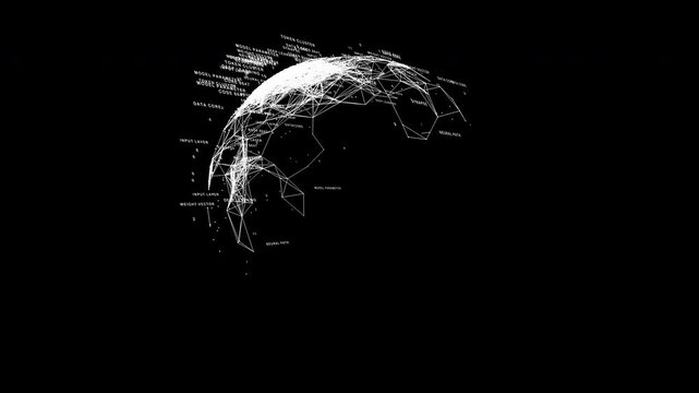 A global web constellation mapping neural pathways, tokens, data nodes, and language clusters. Excellent for artificial intelligence computing presentations.