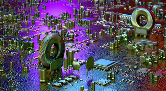 Printed Circuit Board Background. Technology Concept. 3D illustration	