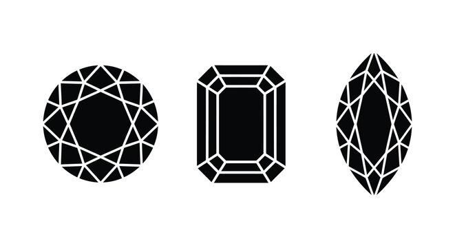 Three gemstone silhouettes with faceted cuts against a white background silhouette gems jewels jewelry