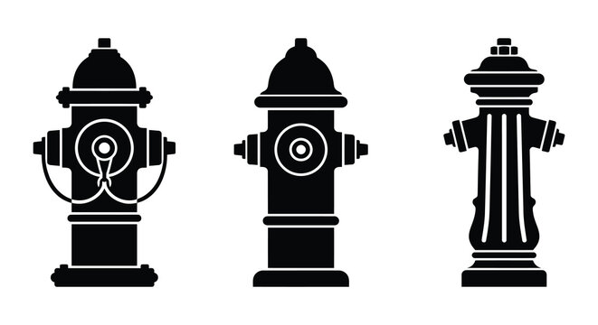 Three fire hydrant silhouettes against a white background a monochromatic graphic illustration fireplugs hydrants
