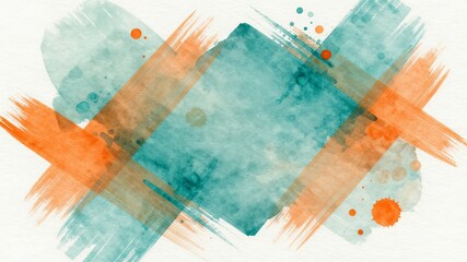 Obraz premium Abstract watercolor background with teal and orange brush strokes 