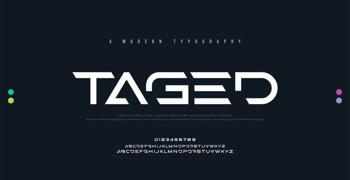 TAGED Future modern italic alphabet font. Typography urban style fonts for sport, technology, digital, movie logo design