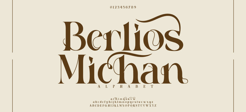Berlios Michan Elegant Font Uppercase Lowercase and Number. Classic Lettering Minimal Fashion Designs. Typography modern serif fonts regular decorative vintage concept. vector illustration