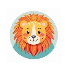 Fototapeta premium Cute Cartoon Lion Head Illustration