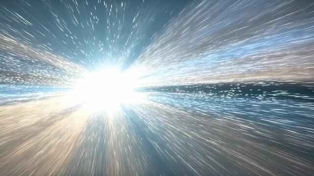 Cinematic hyperdrive light speed warp transition with glowing stars and energy rays. Cosmic explosion accelerating into bright light, ideal for tech intros, sci-fi movies, and data transfer visuals.