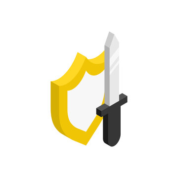 Sword and shield, isometric icon.