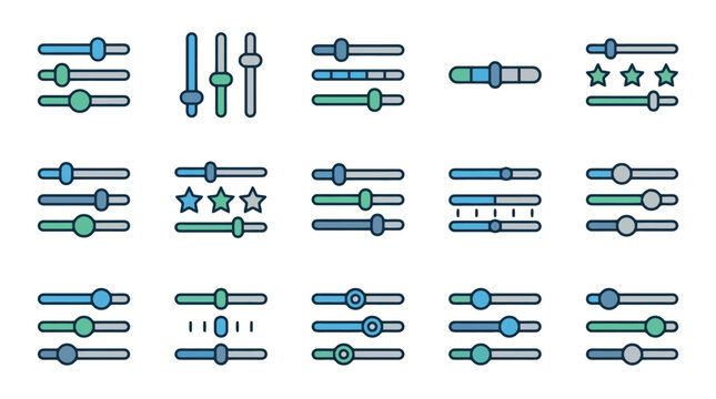 Collection of Flat Design Audio Equalizer and Sound Control Icons