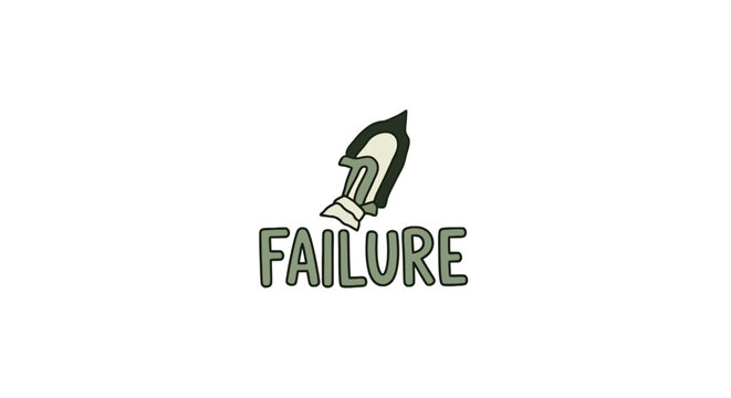 Failure text with abstract green rocket graphic