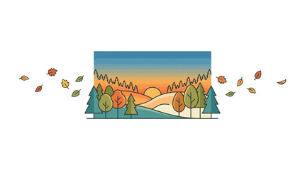 A stylized autumn landscape illustration featuring colorful trees and falling leaves. © haniyyah_Karimah