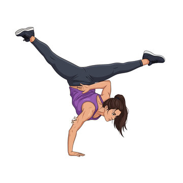 Female Breakdancer In Elbow Lever Straddle Split