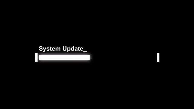 A system update notification with loading bar simple interface look isolated on black background. Video 4K.
