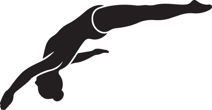 Man diving into water with arms and legs stretched out in swimming pool