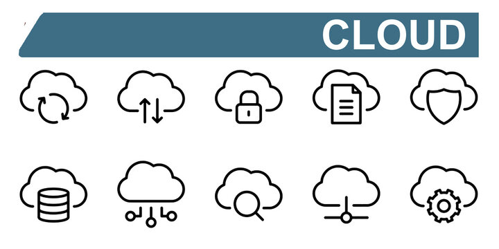 Cloud Computing and Online Hosting Service Icon Set Vector Illustration Editable with Transparent Background
