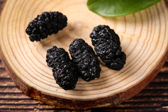 Fresh Black Mulberries on Wood - Natural Dried Fruits Snack
