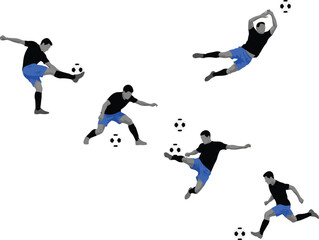 Obraz premium Silhouettes of soccer players and goalkeeper in action