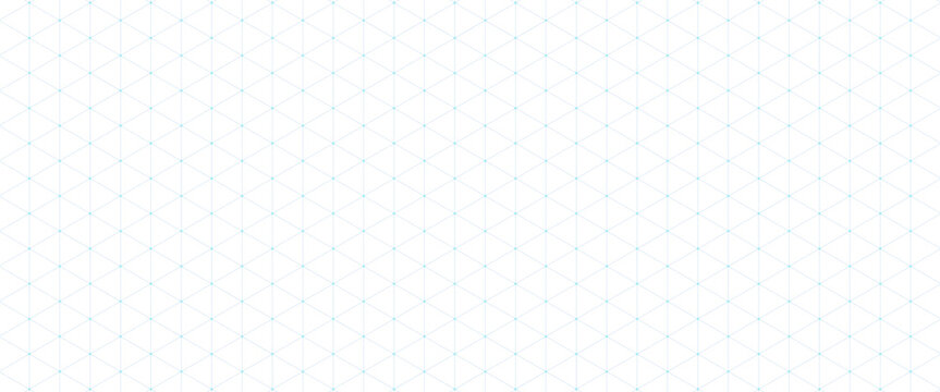 Seamless isometric grid paper. Dotted linear triangular blueprint repeating pattern. Graph guide background for engineering, architect, technical drawing. Vector blue lined ruler sheet page template