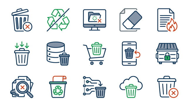 Collection of Icons Related to Data and Digital Waste Management