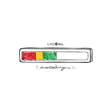 Hand drawn progress loading bar with colorful segments on white background.