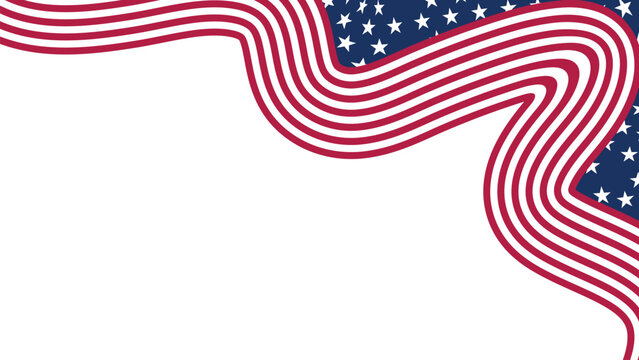 Wavy American flag design with red and white stripes and blue star corner pattern for patriotic events and national holidays
