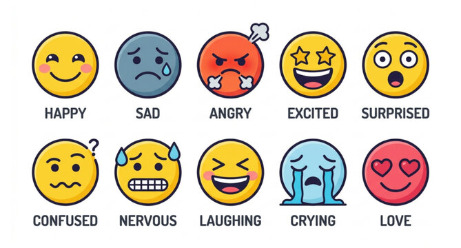 Emoji reaction icon set with smileys and expressive emoticons