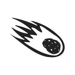 Isolated black and white illustration of a falling meteor for cartoon images and astronomy themed icons © Fathon
