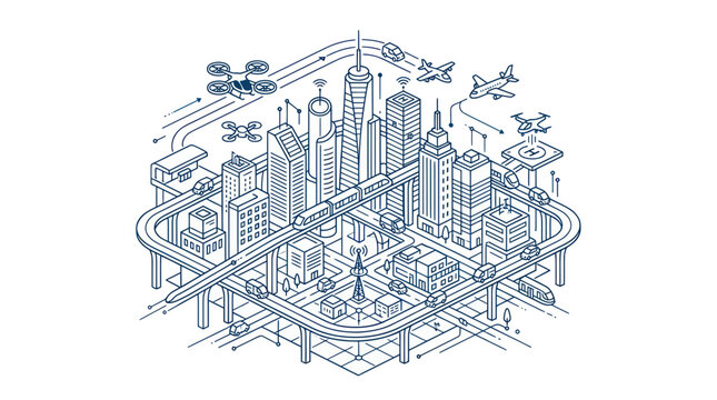 Smart city infrastructure with isometric transportation network