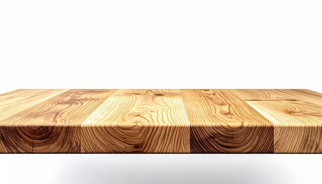 Empty Wooden Table Surface Perspective View Isolated.