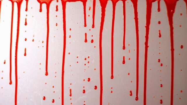 A video of a vibrant red liquid dripping from above onto a white background.