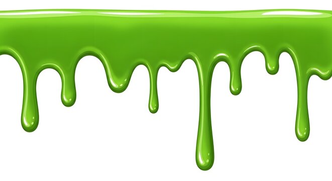 Green slime border vector illustration, dripping liquid line isolated on white background