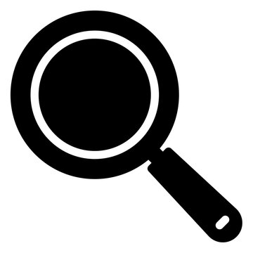 Frying pan kitchen utensil icon. Cooking tool, culinary skillet, or minimalistic searching zoom symbol vector