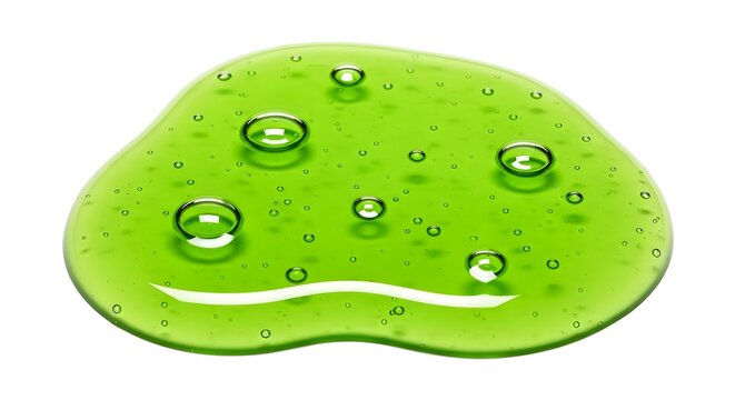 Green slime puddle with bubbles isolated on white background