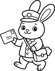 Fototapeta premium Cute rabbit mailman coloring page for kids fun postal theme