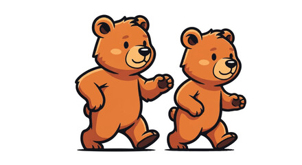 Obraz premium Two Adorable Cartoon Bears Walking Together Happily.