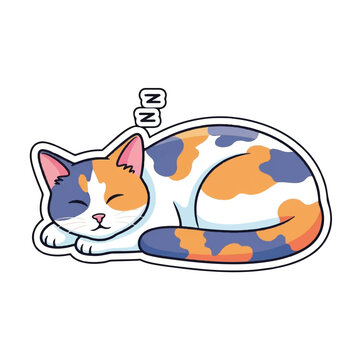 Cute Calico Cat Sleeping Peacefully Illustration.