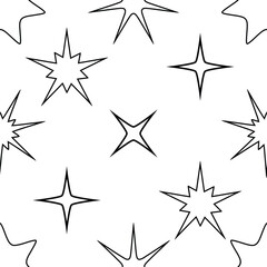Obraz premium Seamless pattern with black and white stars in various shapes against a white background