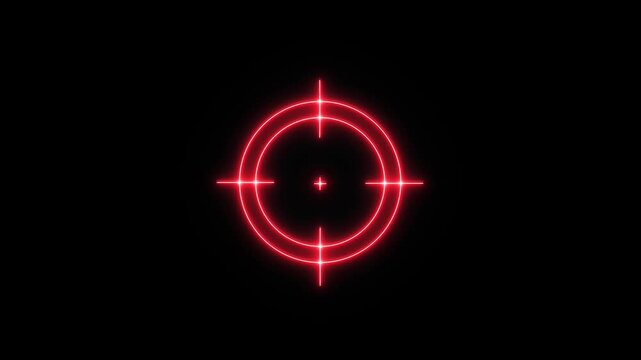 Shooting Target Icon With Glitch Effect 4k animation of a technology background with sniper gun goal target symbol icon, with digital screen effect including twitch, noise and glitch effects.4k