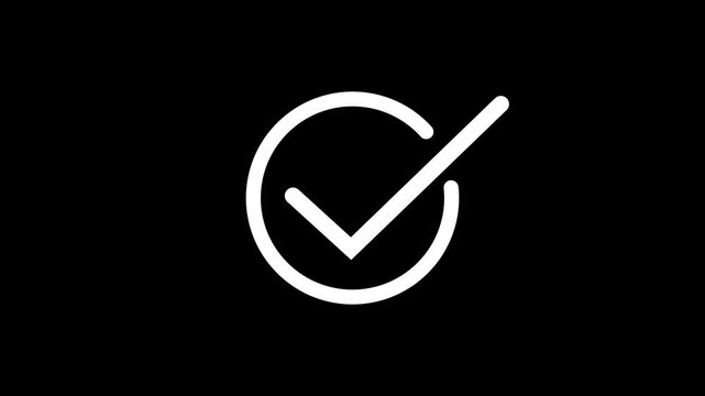 Chick mark animation on circle. tick mark symbol ok button animated on black background, with Motion graphics of road sign arrow