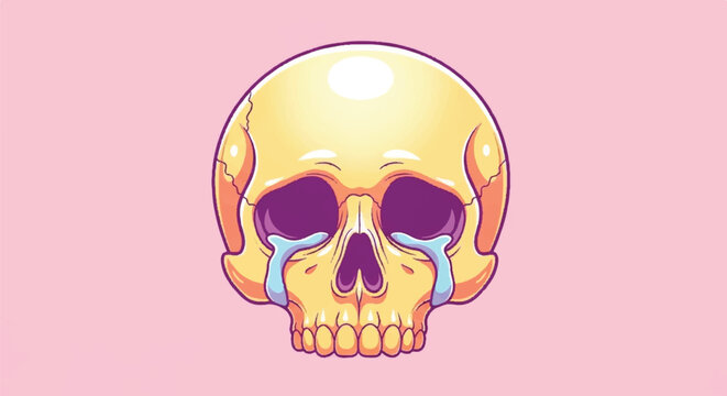 Sad Crying Skull Illustration.