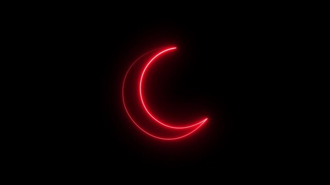 Glowing neon crescent moon silhouette vector symbol icon design.4k motion graphics video animation