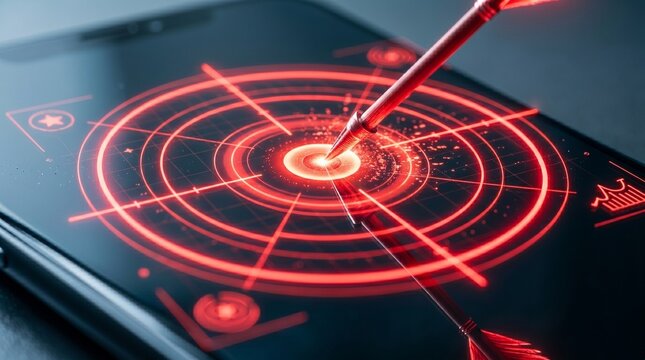 Red arrow piercing exactly in center of smartphone target.
