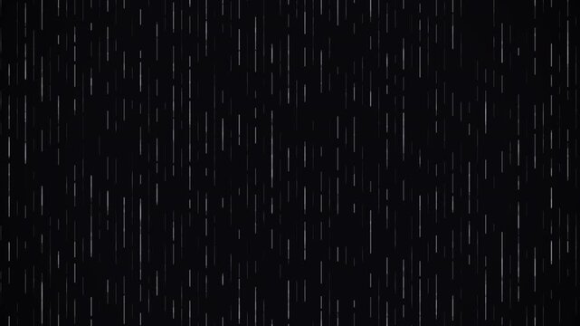 Seamless 4K loop of a silver streams of glowing data dashes raining through digital space with cinematic depth. Ideal for data visualization, vj loop. 4K UHD.