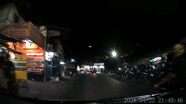 Dashcam View of Night Traffic on a Local Street in East Java, Indonesia, 2021