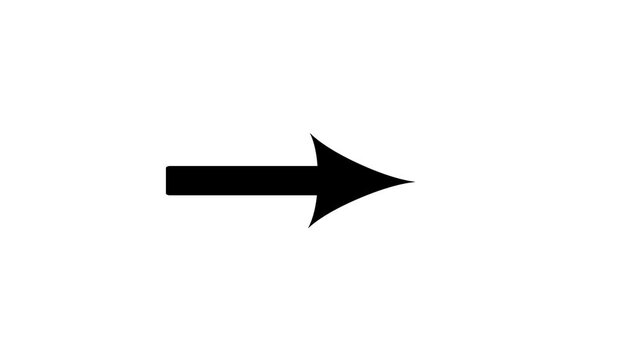 Minimalist vector animation of a bold black arrow pointing to the right direction on a clean white background.digital marketing videos,, progress, or forward movement.